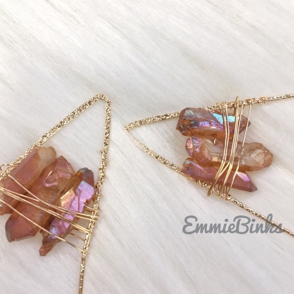 New FP Golden Wire Threader Geode Stone Geometric Hoop Earrings - Picture 6 of 16